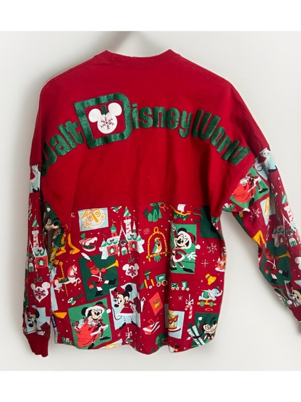 Walt Disney World Christmas Spirit jersey Red Green Size XS Mickey Patchwork.  I